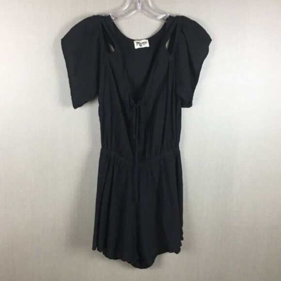 Show Me Your Mumu Black Cold Shoulder Romper With Lace-Up Front & Elastic Waist - Picture 1 of 5
